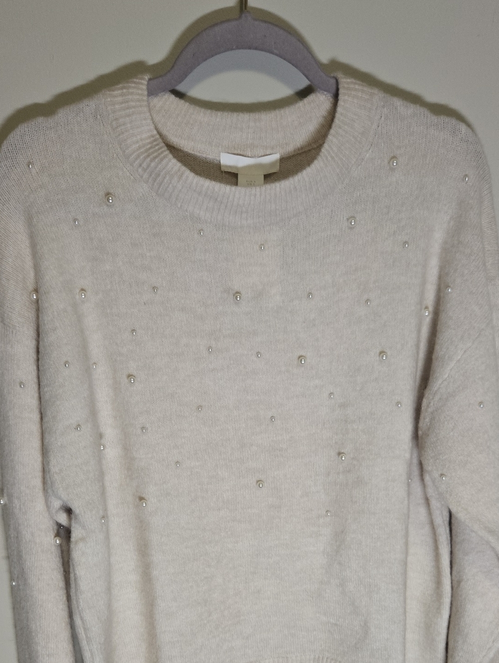 H&M Pearl Embellished Sweater Cream Knit Small NWT